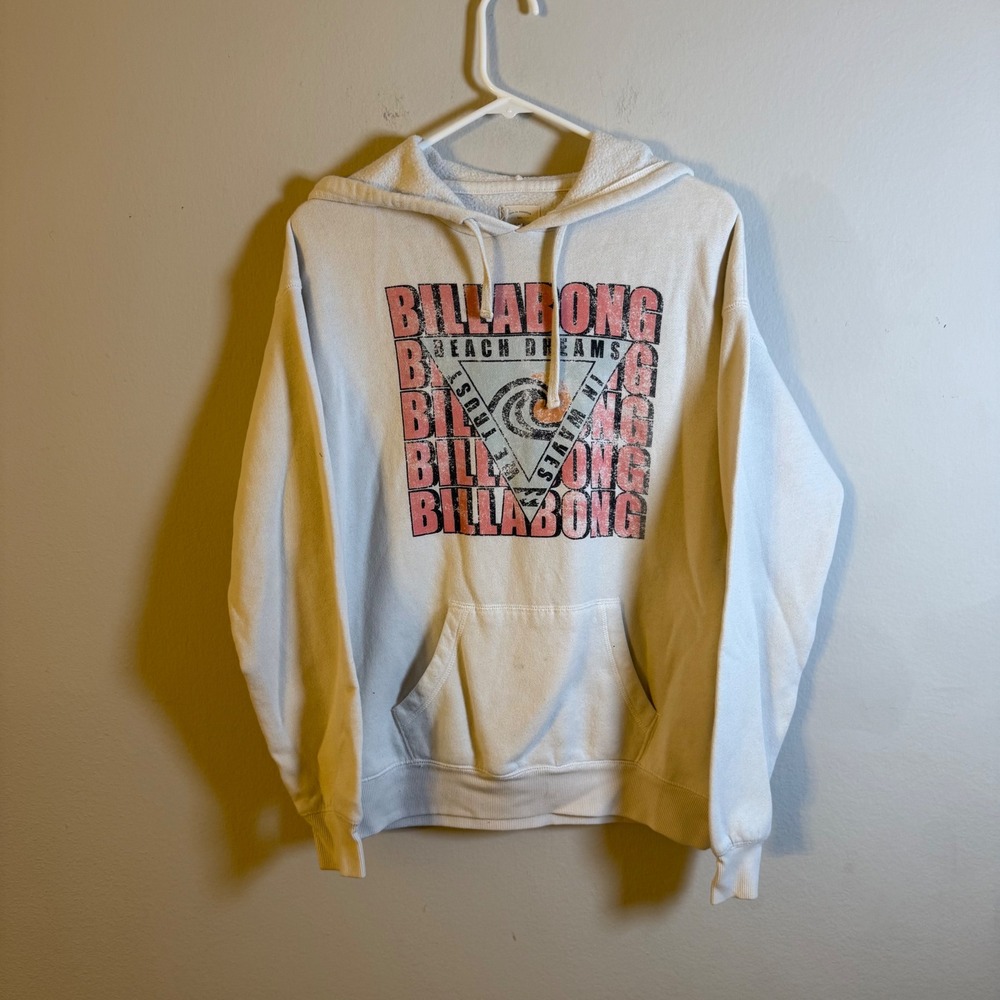 Billabong Mens Beach Dreams Graphic Hoodie Off-White Surf Pullover Size Medium